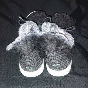 Hey Dude Black Slippers with Gray Fur